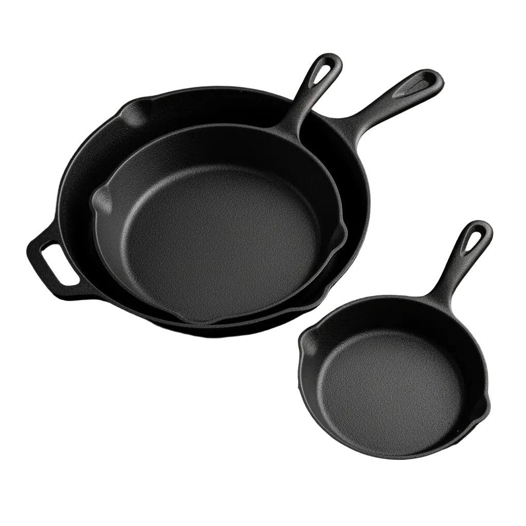 3pc Frying Pan Set with dark slate background